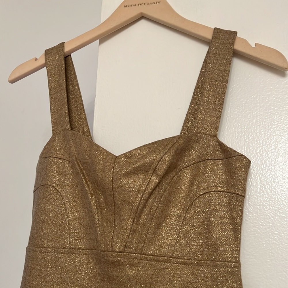 Diane Von Furstenberg DVF Gold Shimmer Wool Blend Dress 0 / xs Art Deco Flapper - Picture 3 of 4